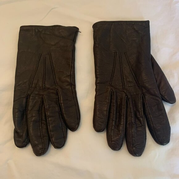 Leather Gloves Vintage Brown Woman's Size 8.5 Medium Soft, Lined - Picture 3 of 6